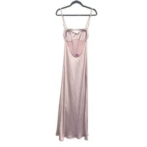 Edikted Vienna Open Back Satin light pink Maxi Dress size small